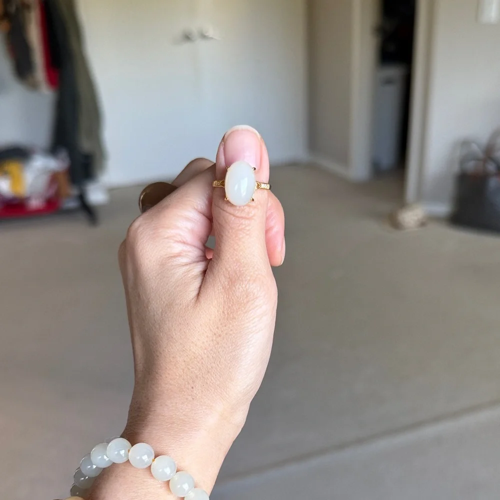 Hetian Jade Lotus Pink Oval Ring